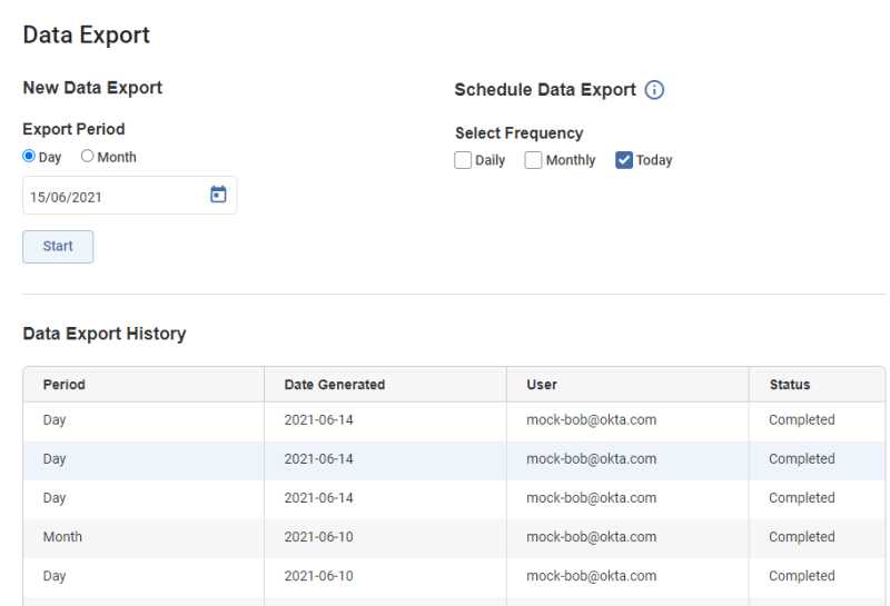 Data Export page
